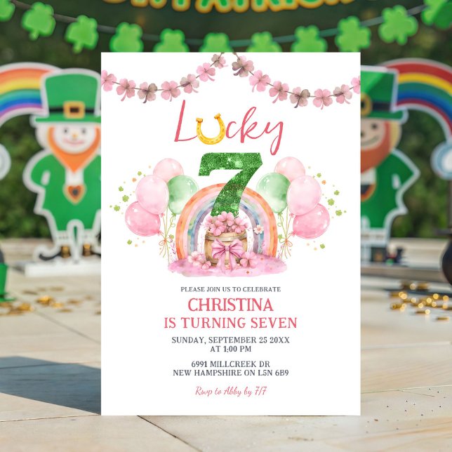 Convites Pink St Patrick Lucky Seven Birthday Invitation (Criador carregado)