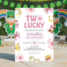 Convites Pink St Patrick Two Lucky Birthday Invitation