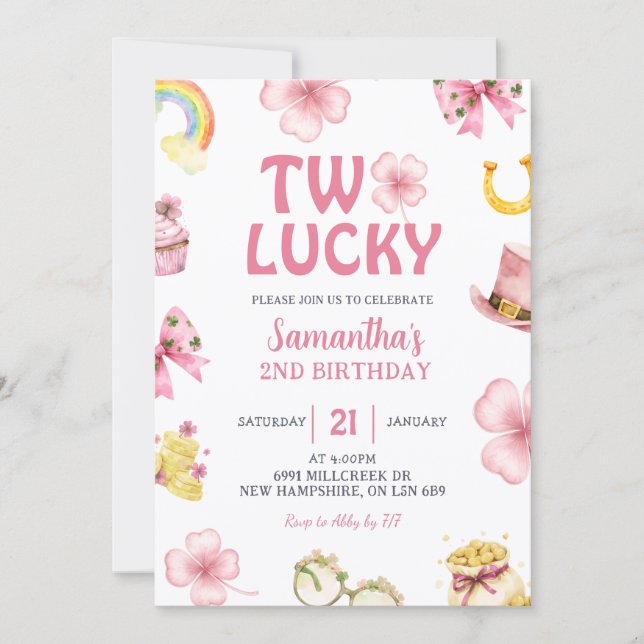 Convites Pink St Patrick Two Lucky Birthday Invitation (Frente)