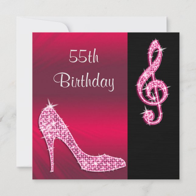 Convites Pink Stiletto & Treble Cleft Aniversário de 55 ano (Frente)