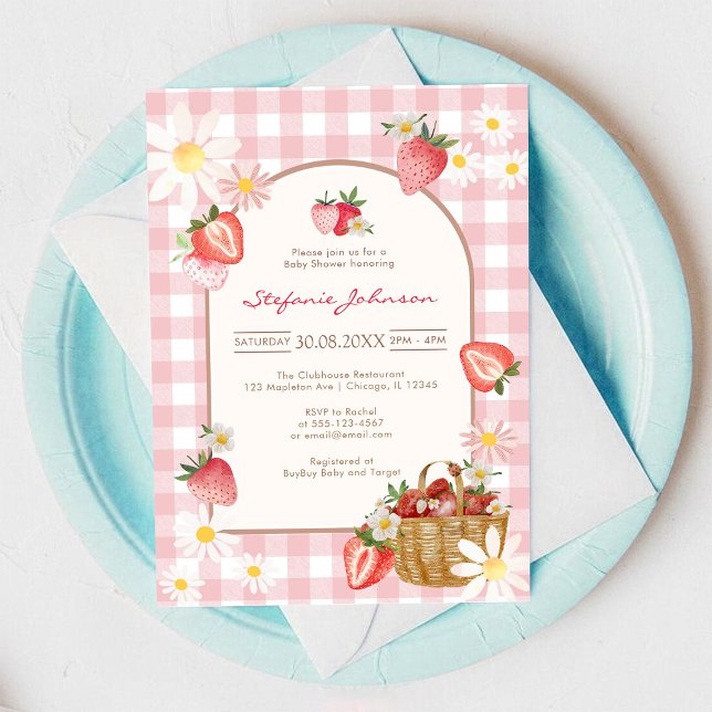 Convites Pink Strawberry Baby Shower Invitation (Criador carregado)