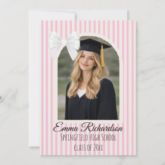Convites Pink Stripe Bow Graduation