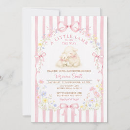 Convites Pink Stripe Little Lamb Baby Shower Floral