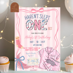 Convites Pink Stripe Não dormiu um pouco 1º aniversário