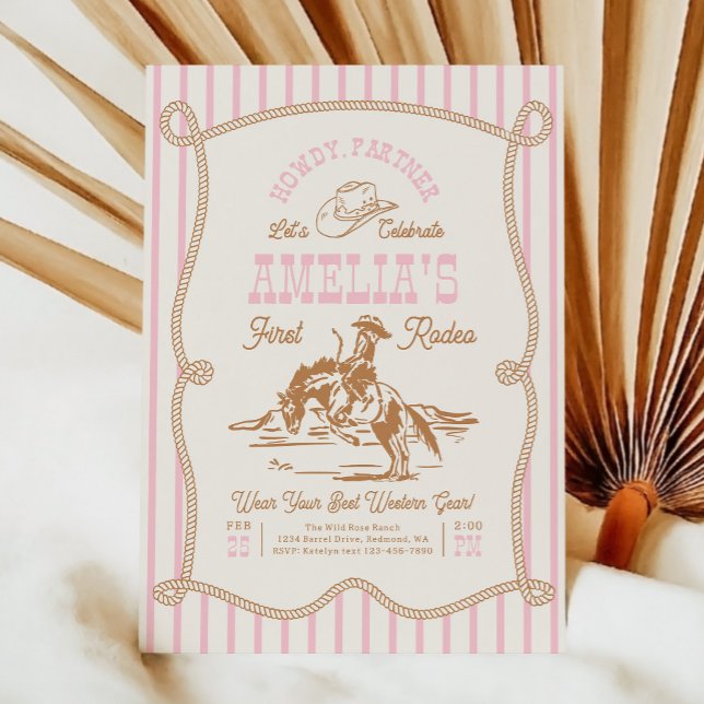 Convites Pink Stripe Rope Rodeo Invitation (Criador carregado)