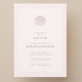 Convites Pink striped coast shell baptism Invitation