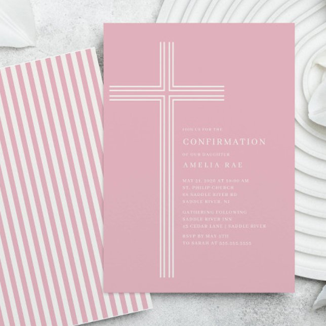 Convites Pink Striped Confirmation Invitation (Criador carregado)
