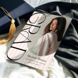 Convites Pink Stripes Aesthetic Graduation Invitation