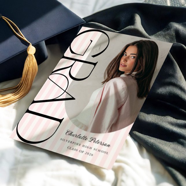 Convites Pink Stripes Aesthetic Graduation Invitation (Criador carregado)