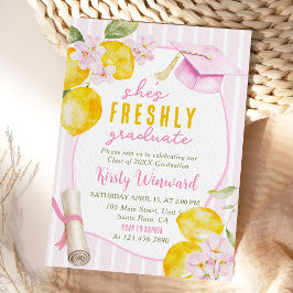 Convites Pink Stripes Lemons and Flowers Graduation