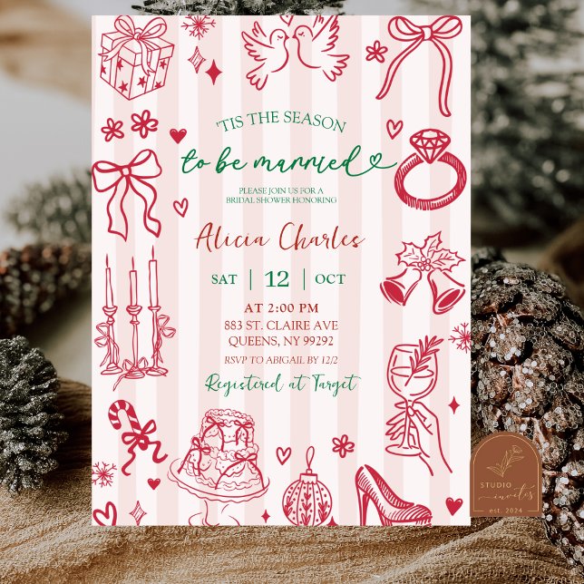 Convites Pink Stripes Whimsical Hand-Drawn Bridal Shower (Criador carregado)