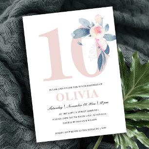 CONVITES PINK SUAVE BLUSH BLUE FLORAL 10º DIA DE QUALQUER A