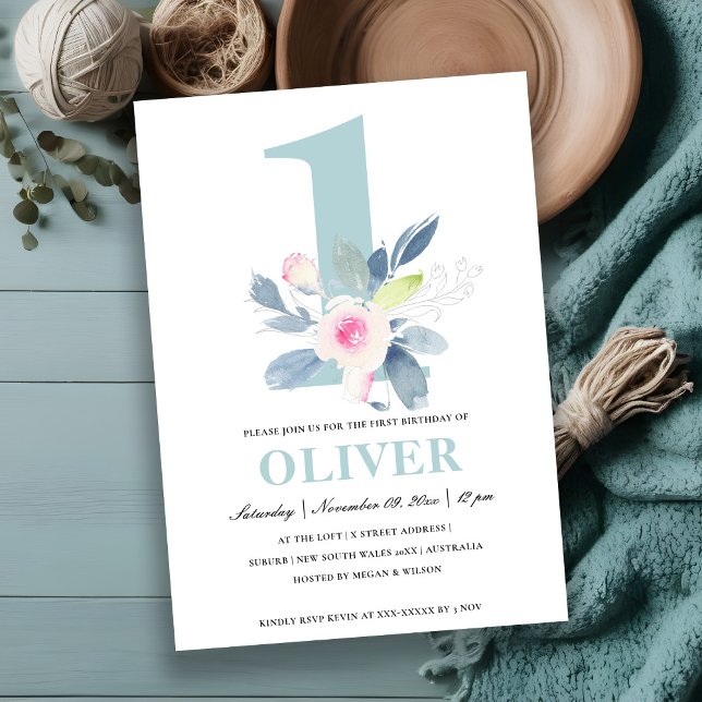 Convites PINK SUAVE BLUSH BLUE FLORAL 1 rua QUALQUER ANIVER (Criador carregado)