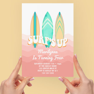 Convites Pink Surfs Up Prancha de Surfe 4º Aniversário