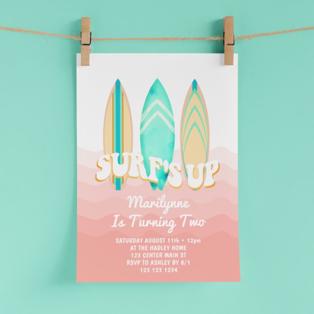Convites Pink Surfs Up Prancha de Surfe Aniversário de 2 an (Criador carregado)