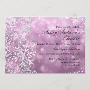 Convites Pink Sweet 16 Winter Wonderland Sparkle Snowflakes