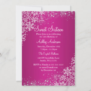 Convites Pink Sweet 16 Winter Wonderland Sparkle Snowflakes