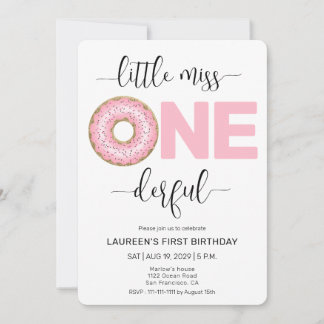 Convites Pink Sweet Little MIss 1st Birthday Rounded Edges