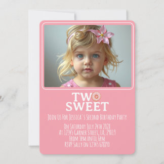 Convites Pink Sweet Two Year Old Girl Photo Party Invite