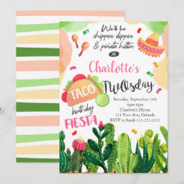 Convites Pink Taco Twosday Girls Birthday Fiesta Invite
