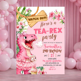 Convites Pink Tea Rex On The Loose Girl Birthday