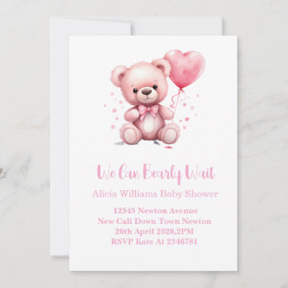 Convites Pink Teddy Bear Baby Shower