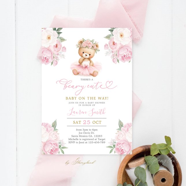 Convites Pink Teddy Bear Baby Shower Girl (Criador carregado)