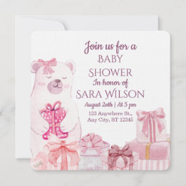 Convites Pink Teddy Bear Baby Shower Invitation