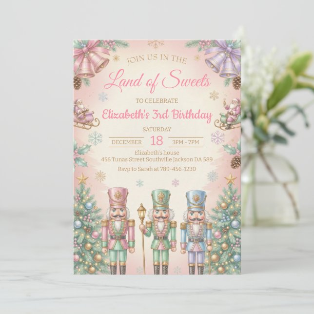 Convites Pink The Nutcracker Birthday Invitation (Em pé/Frente)