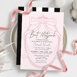 Convites Pink Tiara & Bow Frame Bat Mitzvah