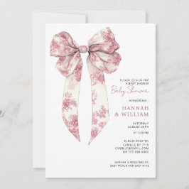 Convites Pink Toile Coquette Ribbon Girl Baby Shower