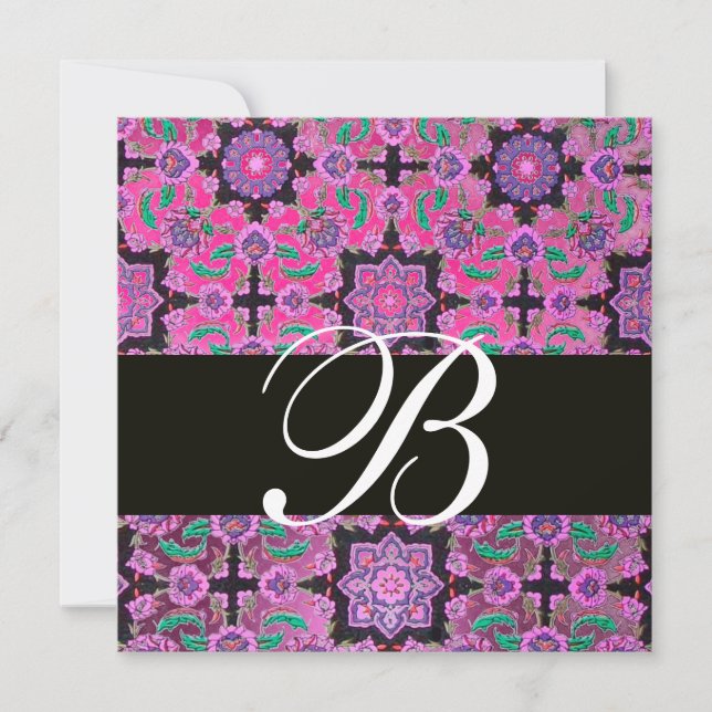 Convites PINK TOPKAPI PRETO DAMASK MONOGRAM azul verde (Frente)