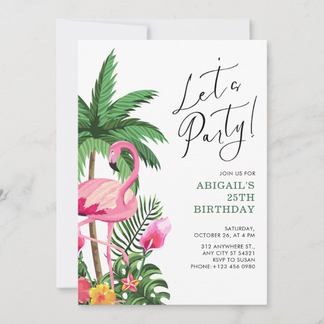 Convites Pink Tropical Hawaiian 25th Birthday Invitation   (Frente)