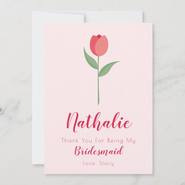 Convites Pink Tulip Bridesmaid Thank You Card (Verso)