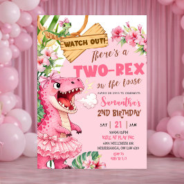 Convites Pink Two Rex On The Loose Third Birthday