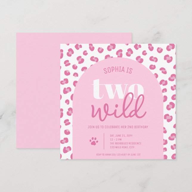 Convites Pink Two Wild Girl Second Birthday Invitation (Frente/Verso)