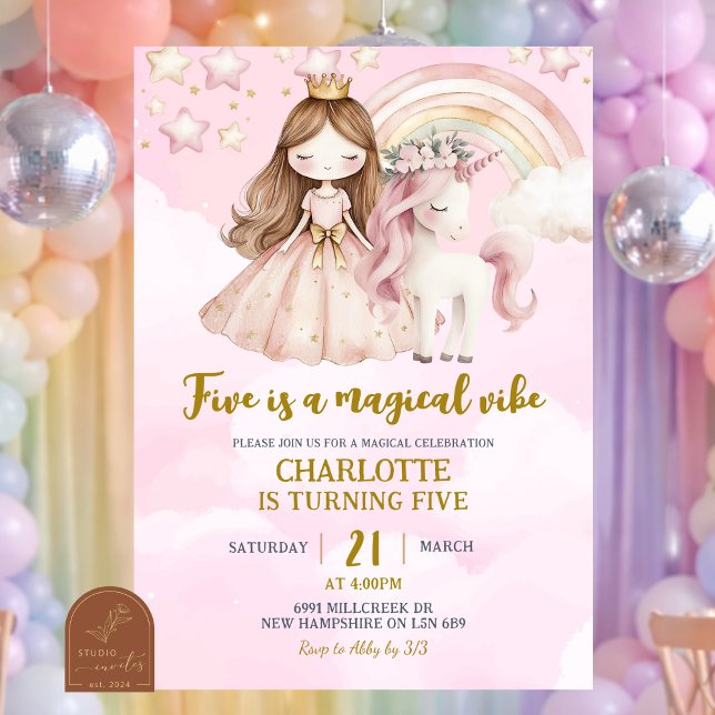 Convites Pink Unicorn Five é um Aniversário de Vibe Mágico (Criador carregado)