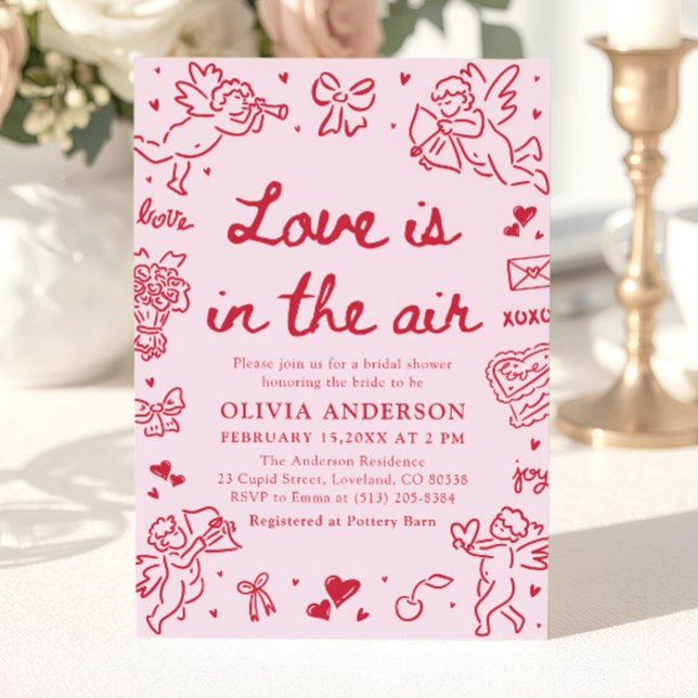 Convites Pink Valentine Love is in the Air Bridal Shower (Pink Valentine Love is in the Air Bridal Shower Invitation)