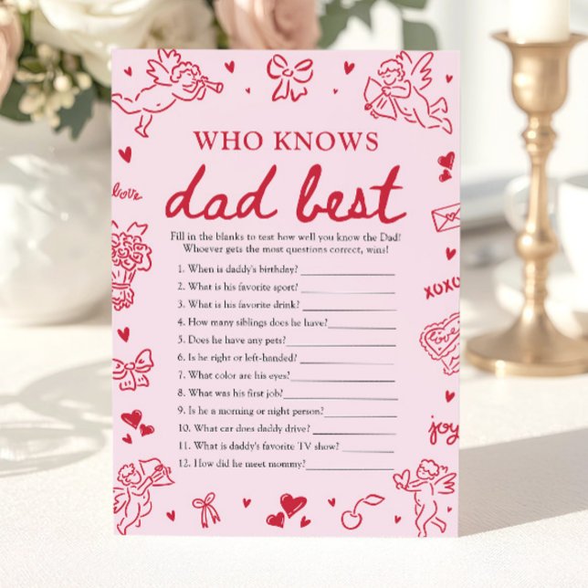 Convites Pink Valentine Who Knows Dad Best Baby Shower Game (Pink Valentine Who Knows Dad Best Baby Shower Game)