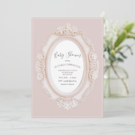 Convites Pink Vintage Frame Baby Shower