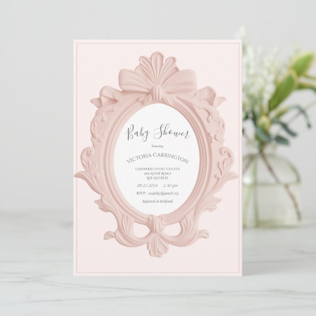 Convites Pink Vintage Frame Baby Shower (Em pé/Frente)