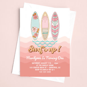 Convites Pink Vintage Surfs Up 1º Aniversário