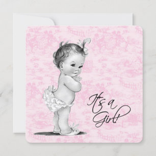 Convites Pink Vintage Toile Baby Girl Shower