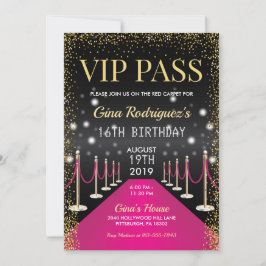 Convites Pink VIP Pass Hollywood Red Carpet Birday