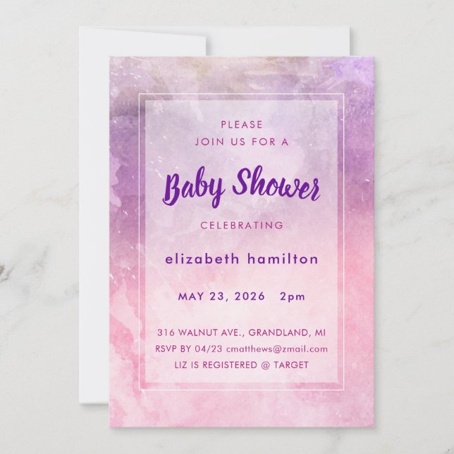 Convites Pink Watercolor Baby Shower Invitation (Frente)