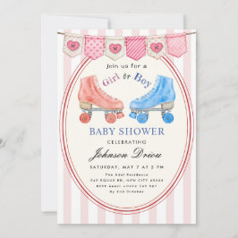 Convites Pink Watercolor Baby Shower | Roller Skate