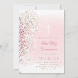 Convites pink watercolor baby's breath |  First Communion