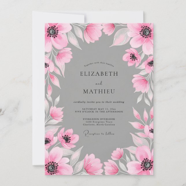 Convites Pink Watercolor Blossom Wedding (Frente)