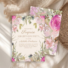 Pink Watercolor Floral Surprise 50th Birthday