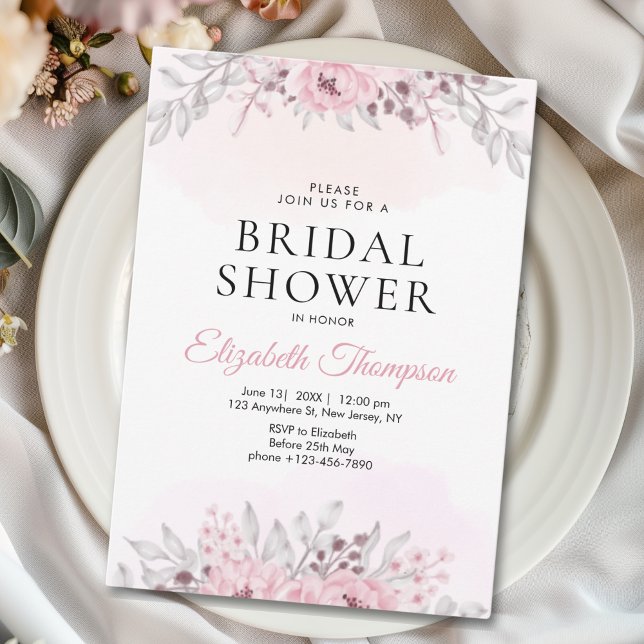 Convites Pink Watercolor Flowers Bridal Shower (Criador carregado)